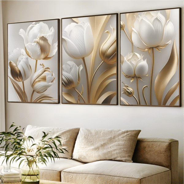 Tulipas Douradas – Trio de Luxo para seu Ambientes